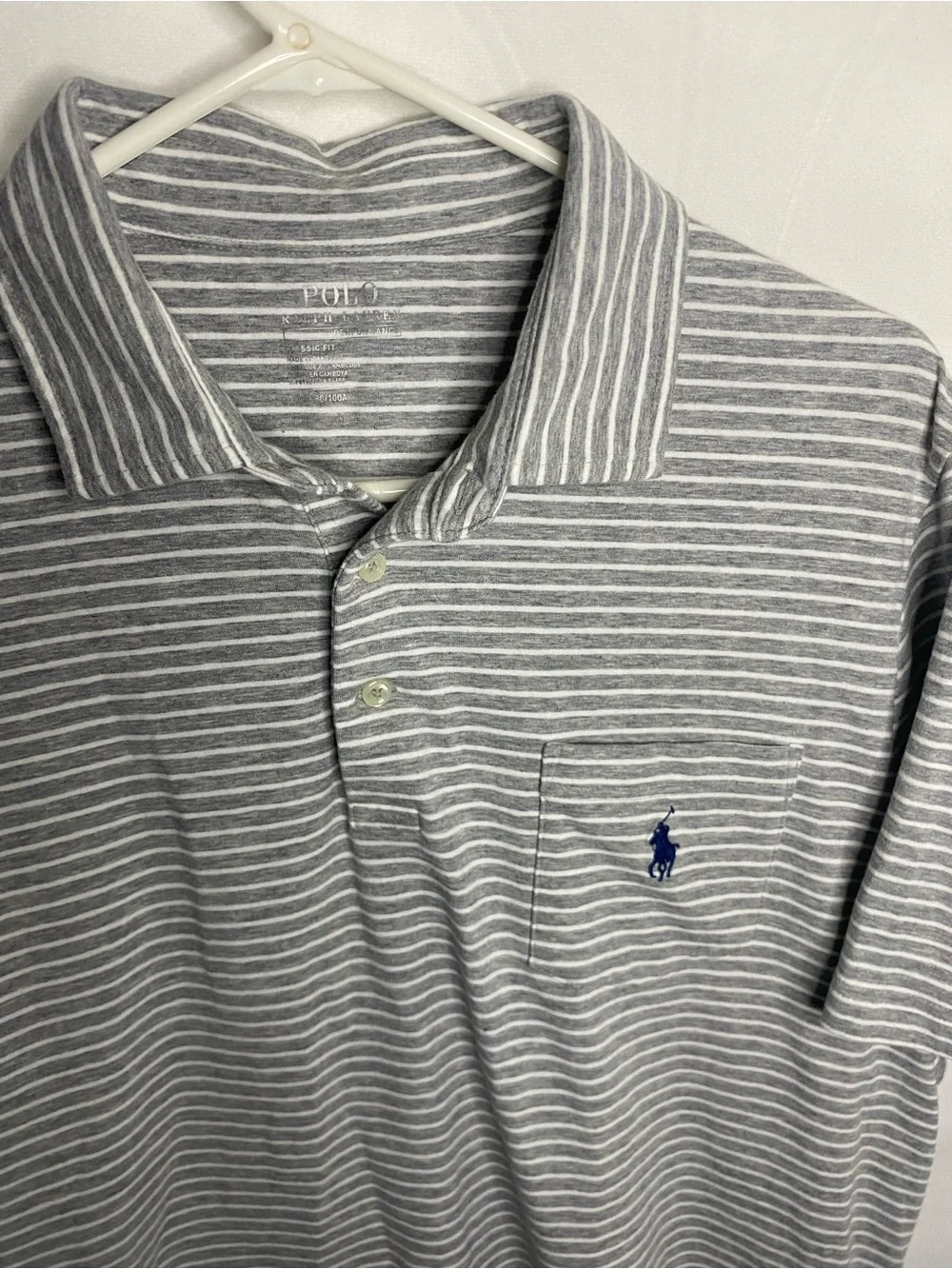 Polo Ralph Lauren Performance Polo Shirt Mens XL Gray White Striped Classic Fit